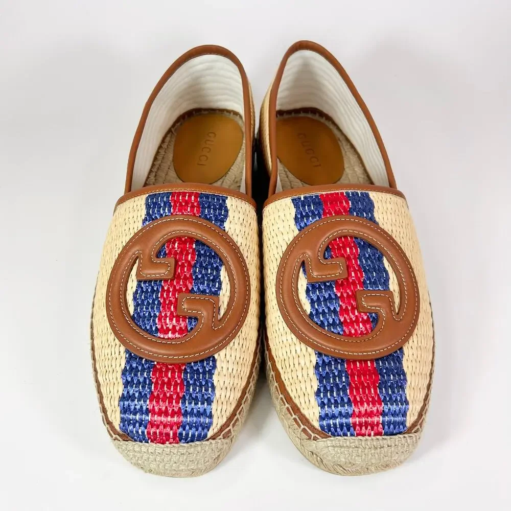 Gucci Interlocking G Raffia Leather Espadrille - Men’s 10.5